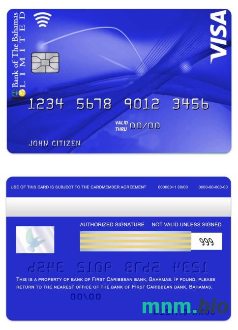 Bahamas Bank of Bahamas VISA Classic karta w pełni edytowalne PSD